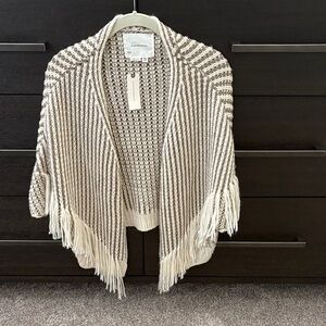 Anthropologie Metallic Fringe Cardigan Sweater